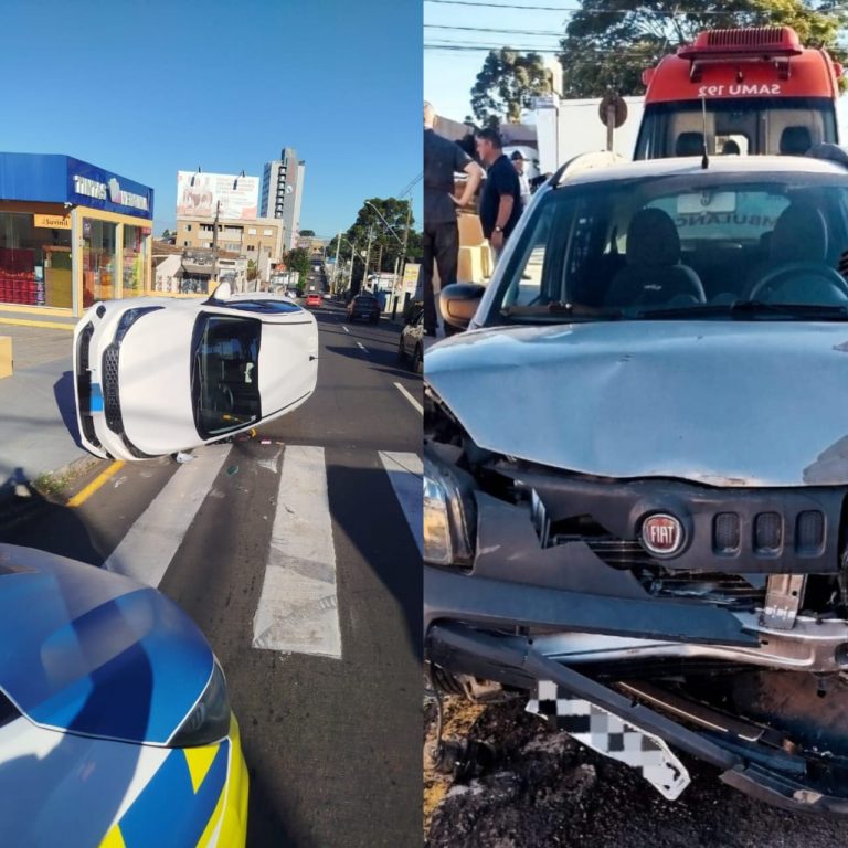 Acidente entre dois veículos provoca tombamento em Ponta Grossa